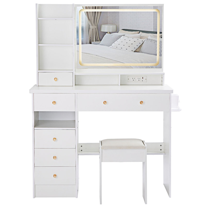 Makeup Vanity Table Set, White