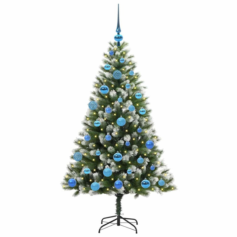Artificial Hinged Christmas Tree with Flocked Snow, Blue, 150cm H