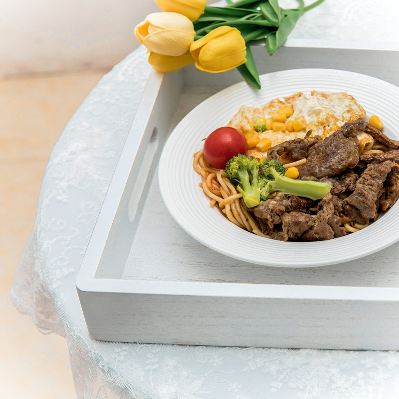 Rectangular Wooden Serving Tray, White