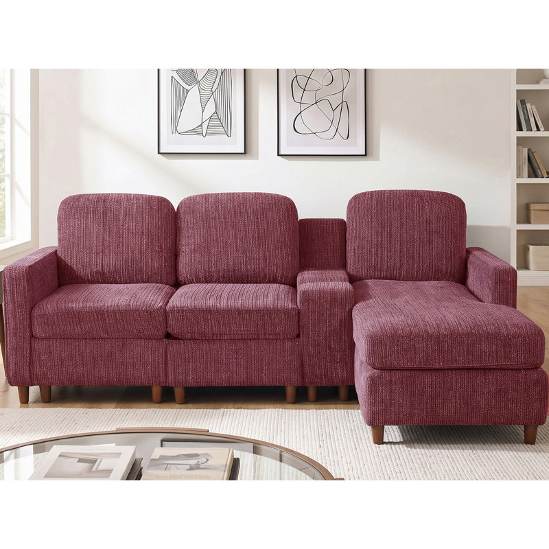 Canapé rembourré l 82 po avec méridienne convertible, Red Chenille