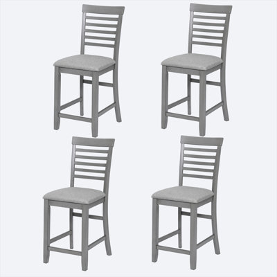 Side Chair Set of 4 for Kitchen Dining, Slate Gray Fabric Upholstered with Solid Rubber Wood Frame, Ergonomic Backrest, Padded Seat, 17 W