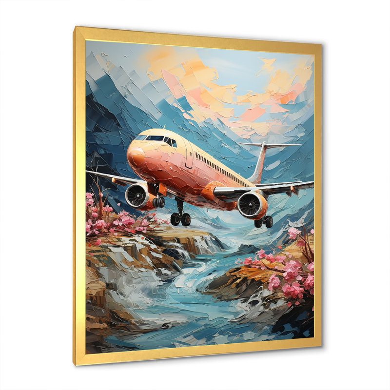 Impression aérienne sur toile impressionniste, Encadrement doré, H 20 po x l 12 po x P 1 po