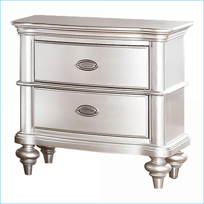 Table de chevet 2 tiroirs Classic - Contreplaqué argent satiné
