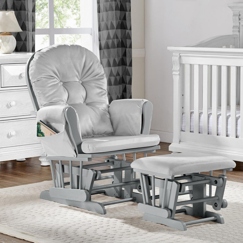 Cleo Wooden Glider and Ottoman, Gray Polyester, Gray Wood