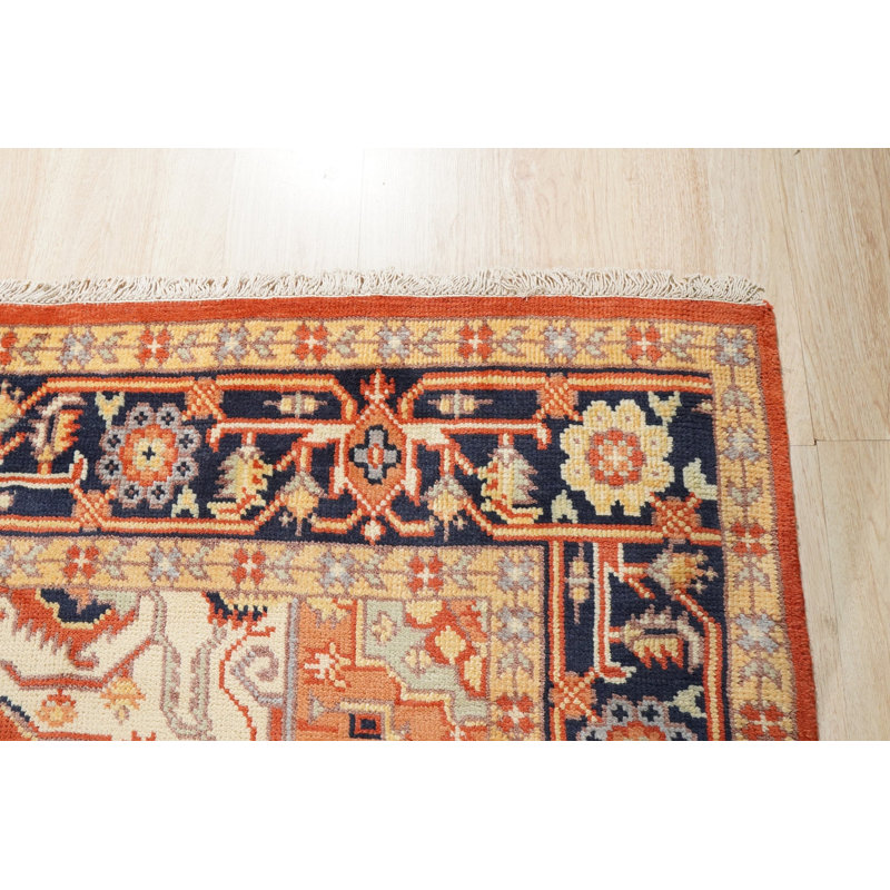 Tapis oriental en laine rouge noué à la main, Rectangle 10 pi x 14 pi