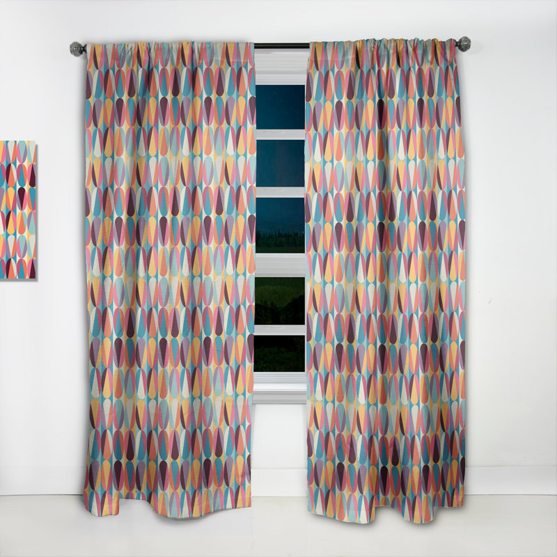 Rideau Mid-Century Circles and Triangles - Rideau simple avec passe-tringle, l 52 po x L 90 po