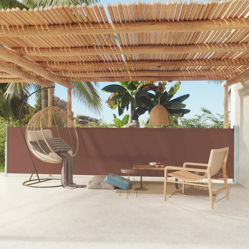 Symple Stuff 300cm W Fabric Cover Motorised Retractable Side Awning, Brown, 117cm H x 600cm W