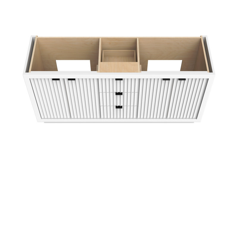 Meuble-lavabo double Lecrieu, Blanc pur, Noir mat, 72"
