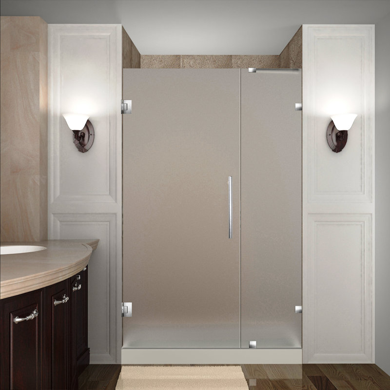 Nautis 41" x 72" Hinged Completely Frameless Shower Door, Brushed Stainless Steel