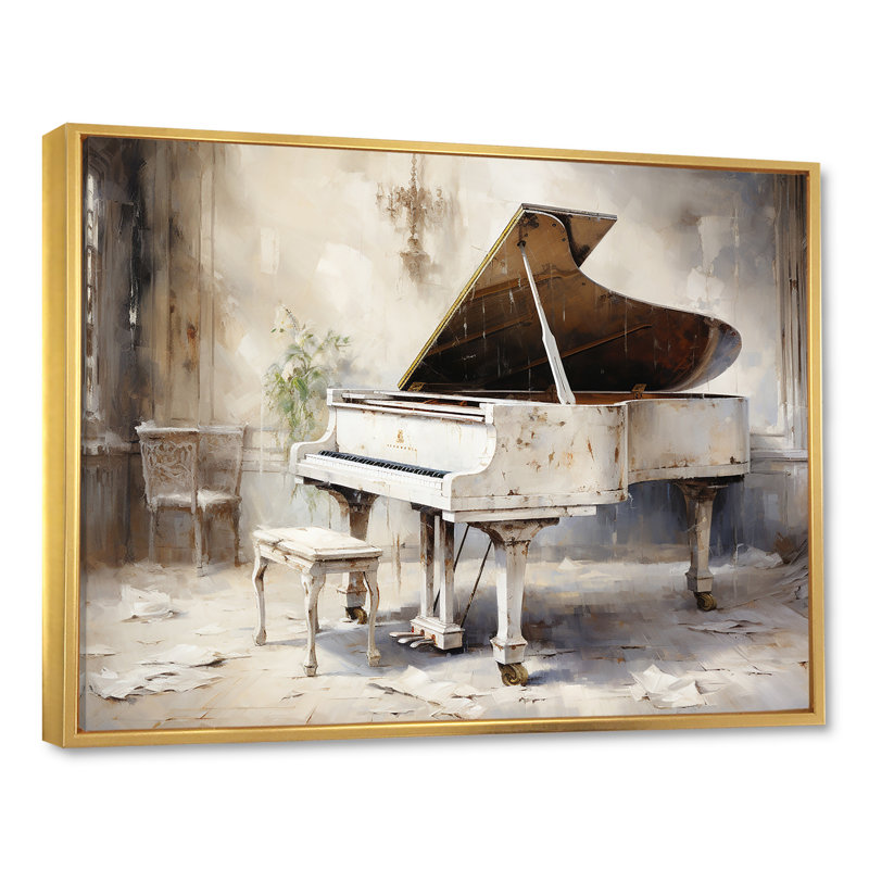 «Beige Piano Orharmonras Origin - Music Piano», art mural, Cadre flottant doré, 30" H x 40" W