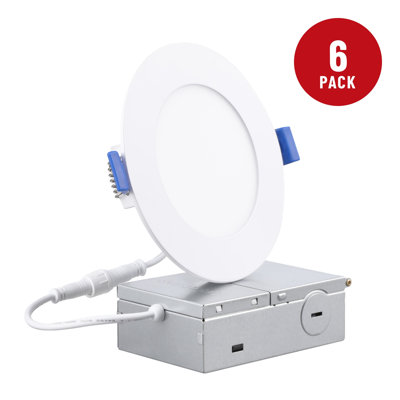 4" 5CCT Thin LED Recessed Lighting with J-Box, Dimmable Canless Slim Ceiling Downlight, CRI 90, White