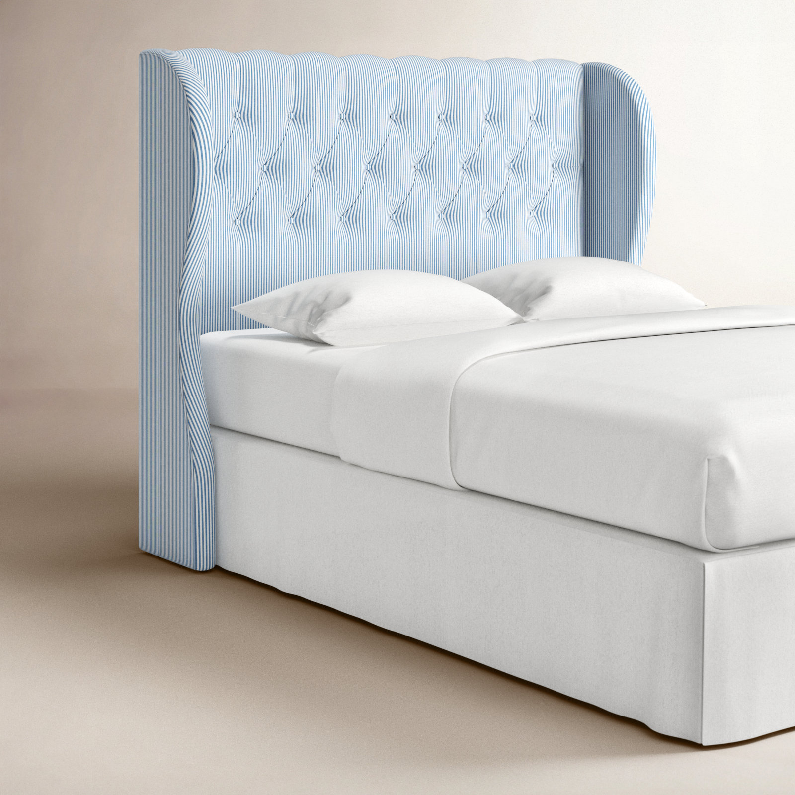 Tomey Wingback Headboard, Queen, Prep Stripe Blue