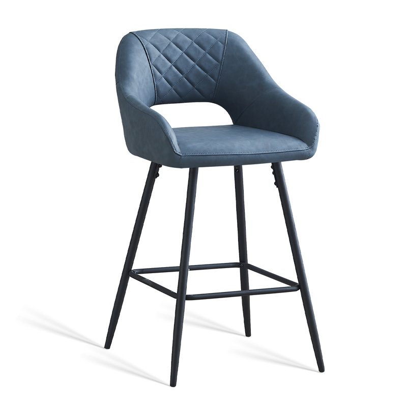 Upholstered Counter Stool with Metal Frame, Blue Gray