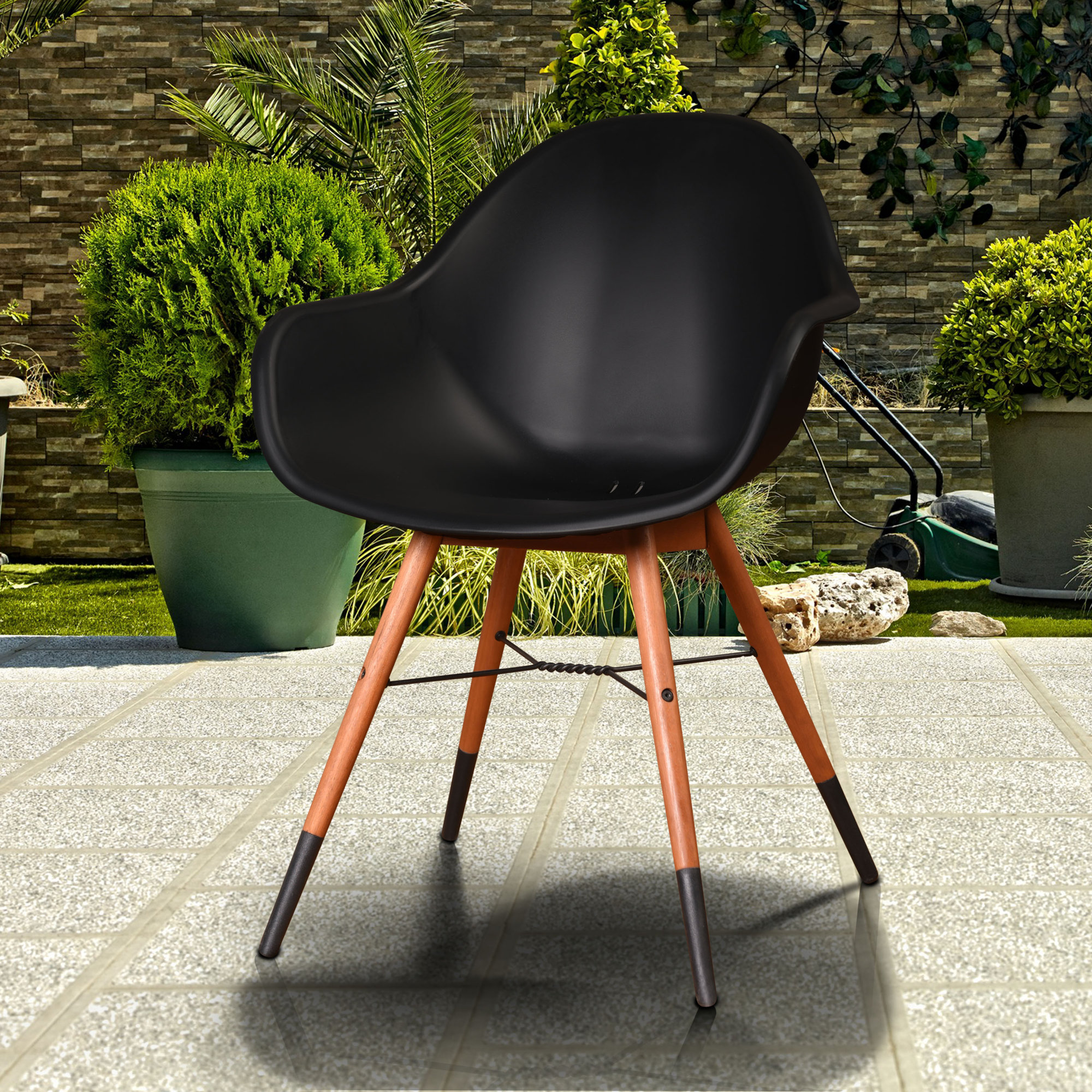Alyisa Wood Modern Patio Dining Chairs, Black