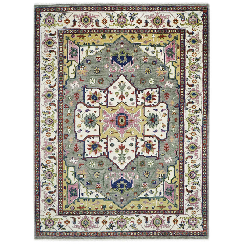 Tapis Oushak Harija en laine noué à la main 10 x 14 pi 1 po