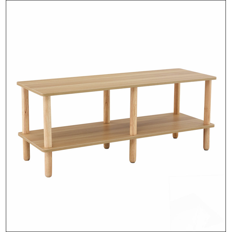 Modern 2-Tier TV Stand for Living Room Furniture,Rectangular Centre Table with Open Storage Shelf,Rounded Rubberwood legs,Stable and Durable,Easy Assembly