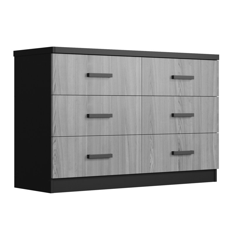 Commode 6 tiroirs Barstis, Noir / gris
