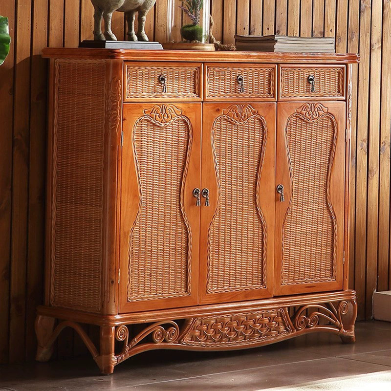 Brown Solid Wood Shoe Storage Bench