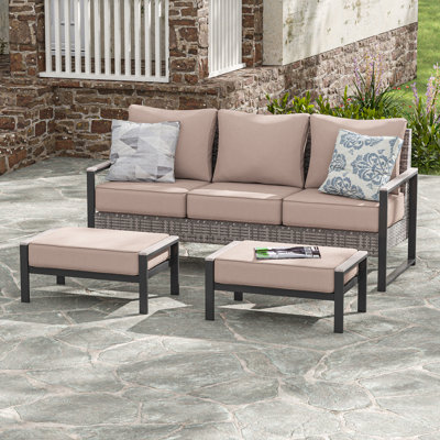 Ensemble de canapé de patio 3 pièces en osier avec repose-pieds
