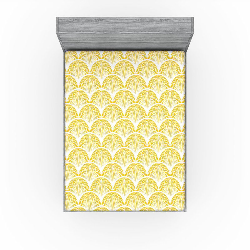 Drap-housse orange Ambesonne, Jaune terre / blanc festonné, Drap-housse très grand californien