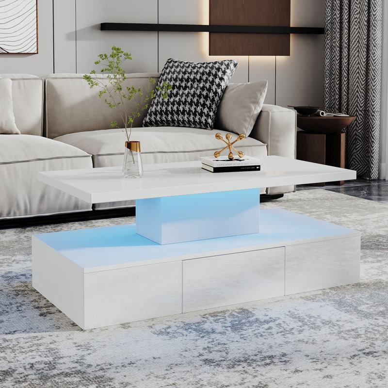 Pedestal Coffee Table with Storage, White