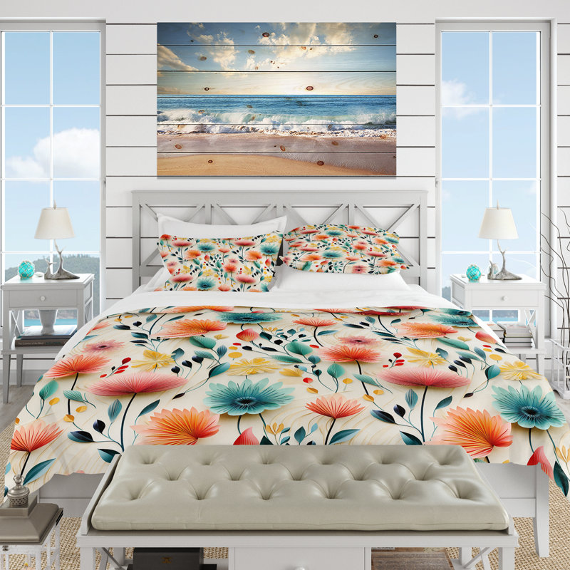 Literie de fleurs de couleur pastel botanique I, Housse de couette pour très grand lit et 2 très