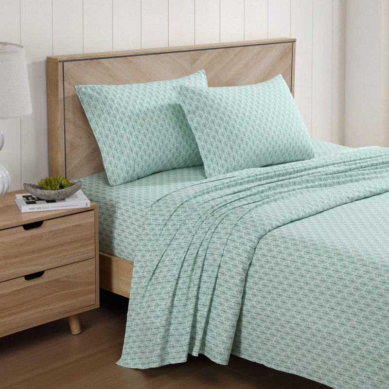 Green Cotton Percale Queen Sheet Set with Nautical Print