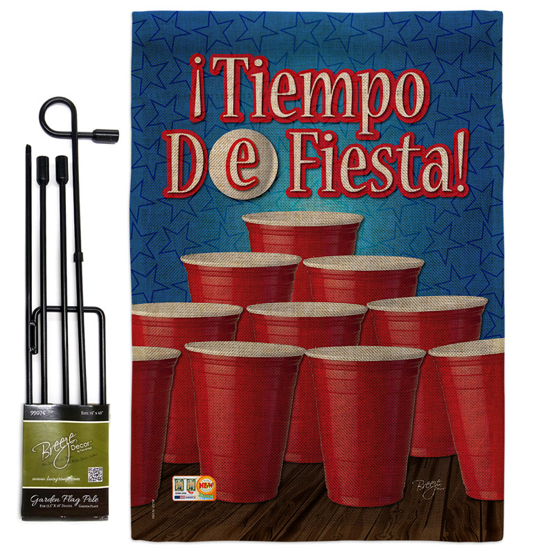 «Tiempo De Fiesta! Ensemble de drapeaux en polyester 2 faces Happy Hour and Drinks Beverages Impressions, Bleu foncé / rouge