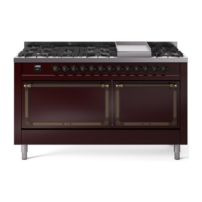 ILVE Nostalgie II Noblesse 60 in Dual Fuel Range, 9 Burner, Griddle