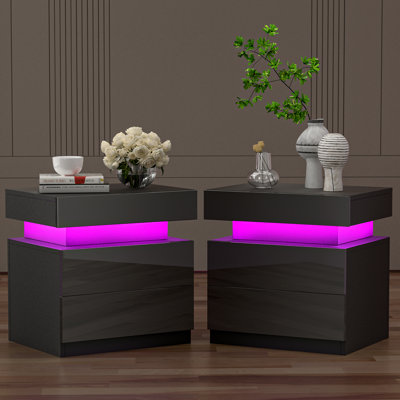 Nightstand with LED Light and 2 Drawers Night Stand End & Side Table Dresser for Bedroom -  YILQQPER, WMEZTDZ80DbHLLU3Q7P063T0W6X_80L2OMC0516D