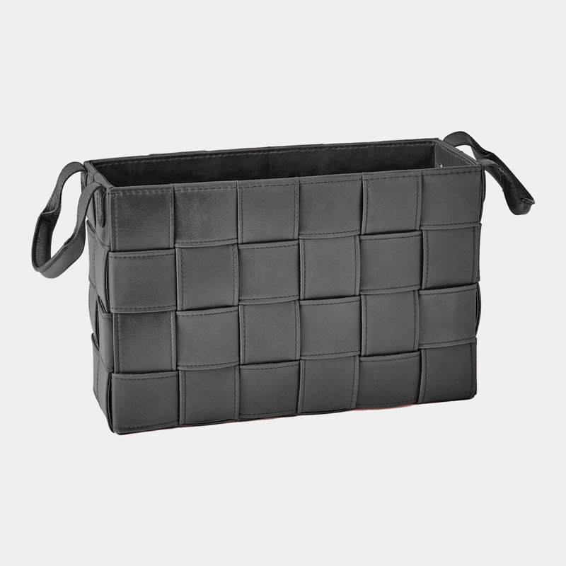 Soft Woven Leather Basket-Black-Sm, 12" H x 6" W x 18" D, Black