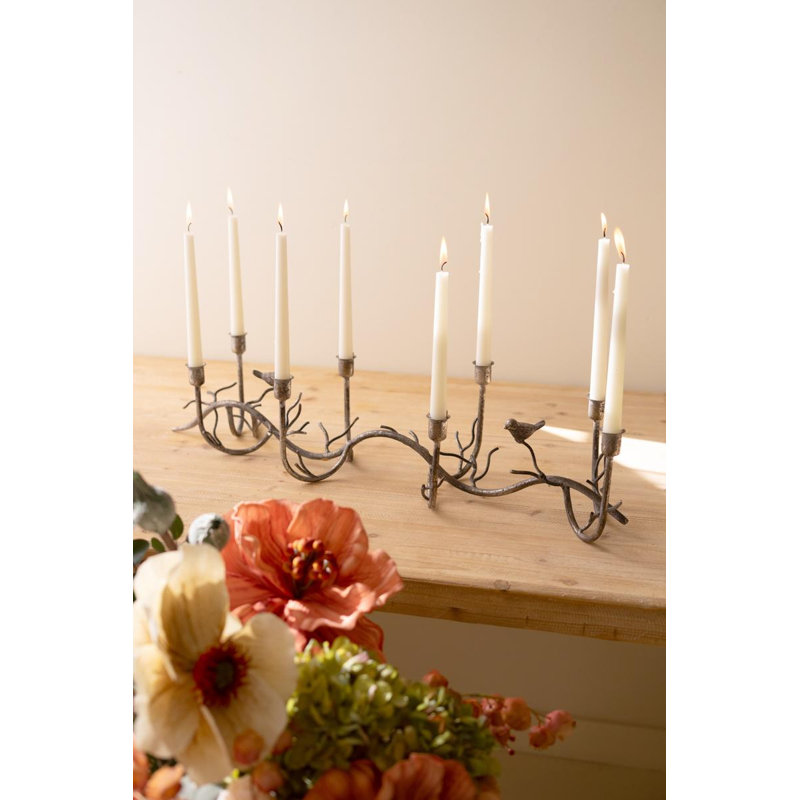 IRON TAPER CANDELABRA WITH BIRDS