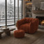 Pouf poire en chenille rouge-brun avec repose-pieds pour adultes - Grand pouf en mousse à mémoire de forme-261219409