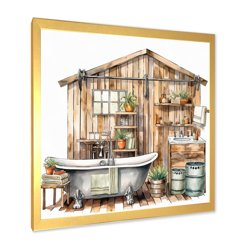 «Natural Bathroom Decor XXXIV», reproduction sur toile encadrée, H 12 po x l 20 po x P 1 po, Cadre doré à une seule photo