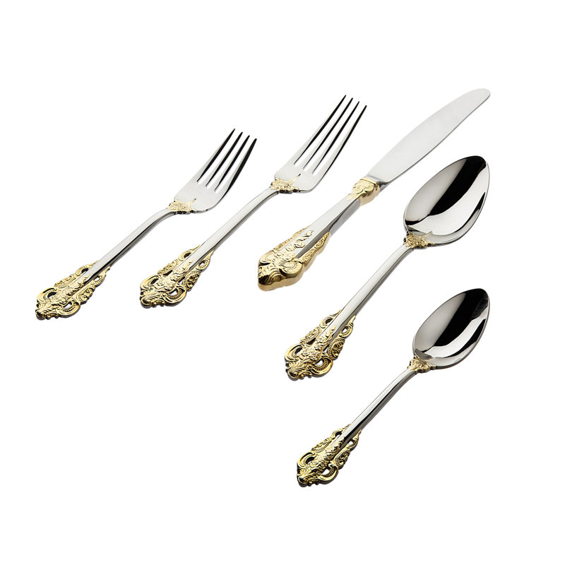 Ensemble de couverts en acier inoxydable 18/10 20ème siècle, service pour 4, Or / argent