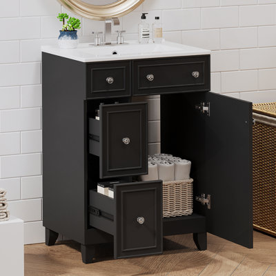 Armoire de meuble-lavabo 24 po avec lavabo en céramique, 2 tiroirs, 1 porte