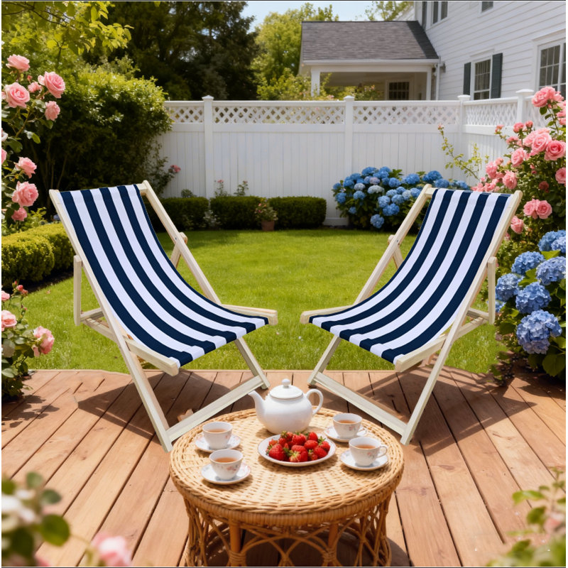 Chaise longue pliante Populus Wood Stripe Blue Stripe