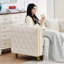 Velours moderne beige 3 places 86 po avec accoudoirs roulés, pieds dorés et capitonnage à boutons, structure en pin, rembourrage en mousse, pour le rembourrage principal de l'espace de vie