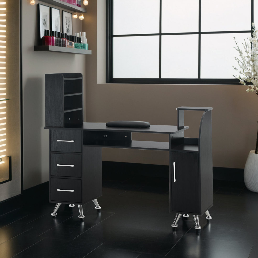 Ingrim Vanity Makeup Desk, Manicure Table with Shelf and Cabinet George Oliver 