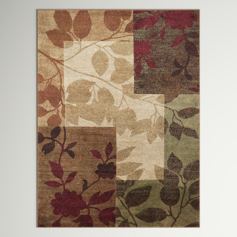 Tapis beige / brun / bourgogne à motif floral Rubith, Rectangle 9 pi 2 po x 12 pi 5 po