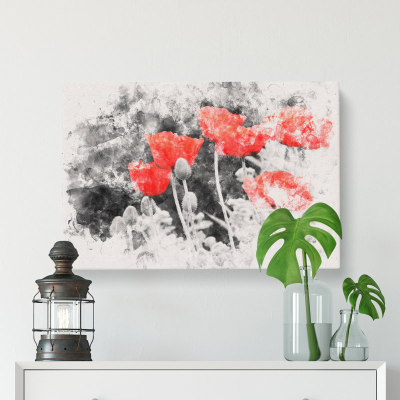 Red Poppy Field - Wrapped Canvas, 35cm H x 50cm W x 3cm D