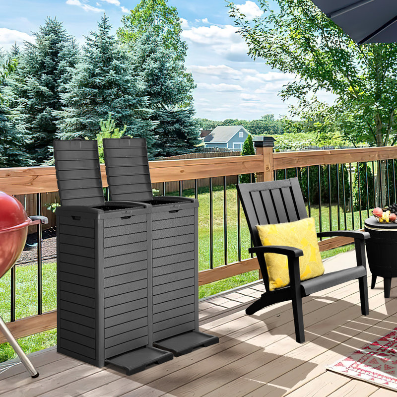 Resin Outdoor Trash & Recycling Bin - 61.8 Gallons, Black