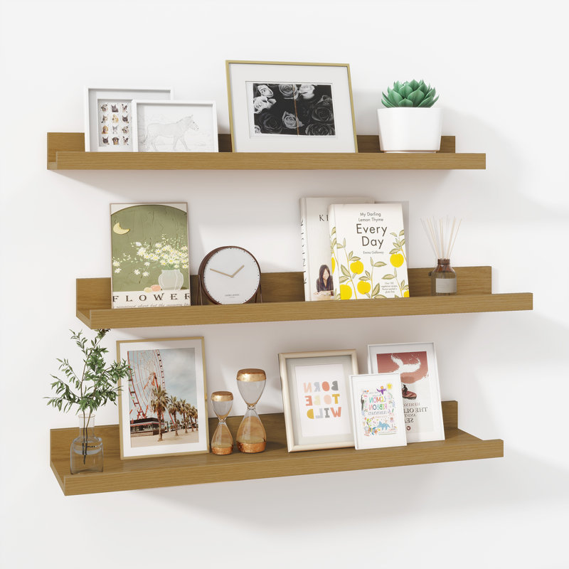 Parece Wall-Mounted Floating Shelves for Bedroom, Living Room, Oak, 2" H x 24" W x 5" D