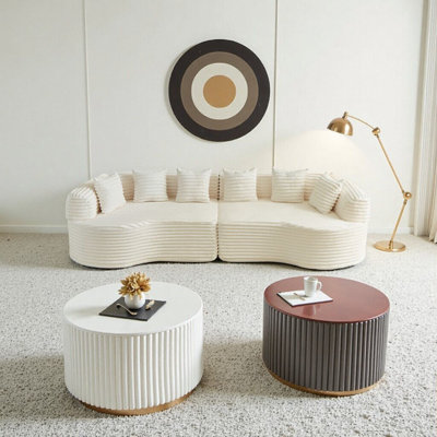 Canapé modulaire incurvé surdimensionné de 111,5 pouces - Luxueux canapé en velours côtelé beige avec 6 coussins, siège profond et sans assemblage