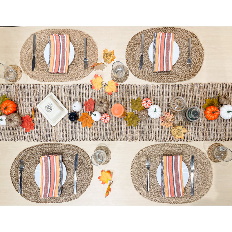 Pearsall Gingham Table Runner, 72" x 13", Natural/Brown