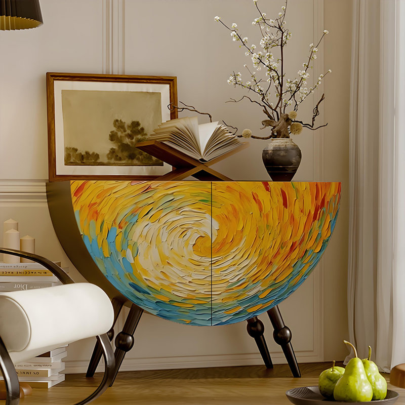 Armoire demi-ronde moderne en bois massif, Noir