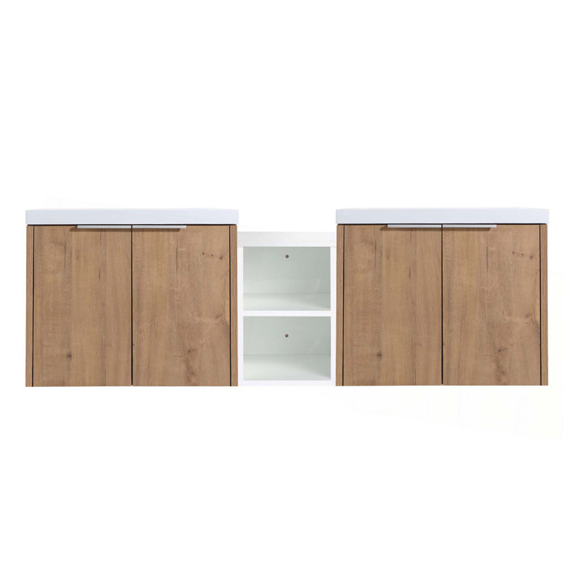 Meuble-lavabo à fermeture en douceur avec lavabo, petites tablettes de rangement et armoire combinée