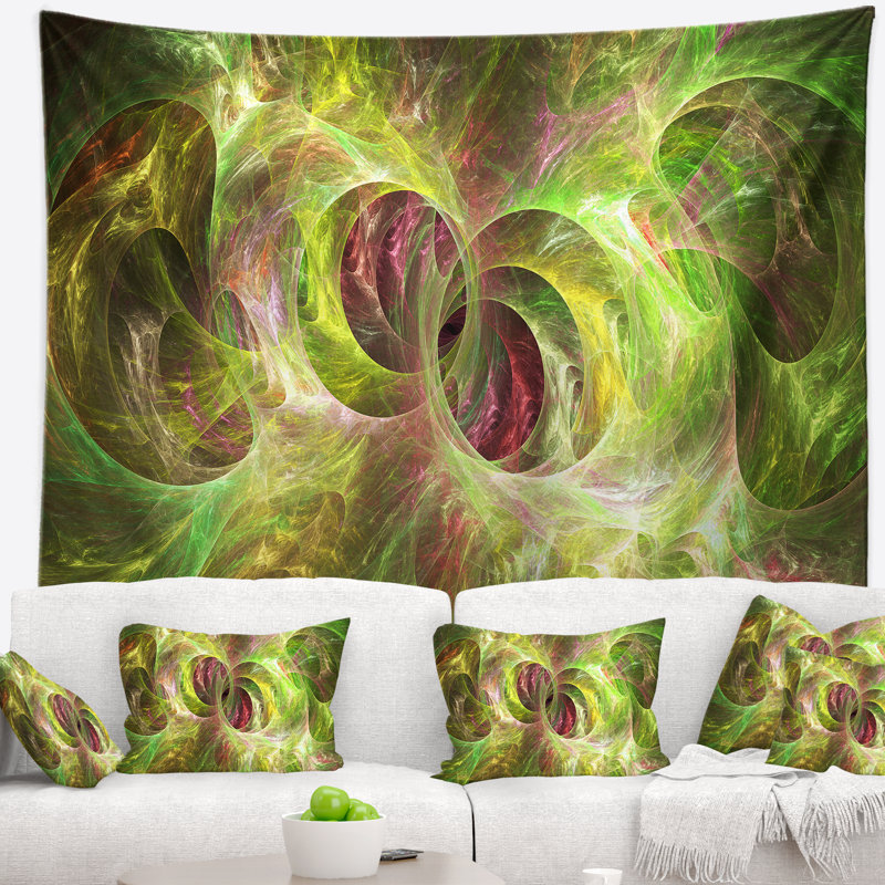 Tapisserie abstraite en verre ornemental jaune fractal, H 68 po x l 80 po