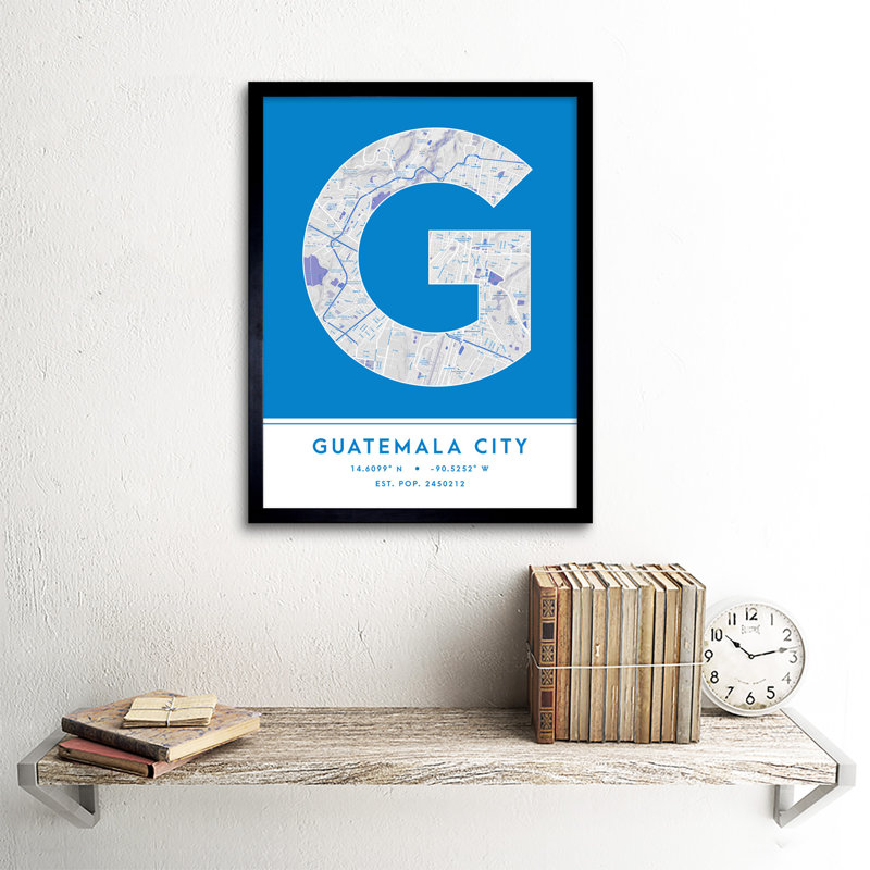 Guatemala City City Map Guatemala City Guatemala City Map Blue - Single Picture Frame Typography