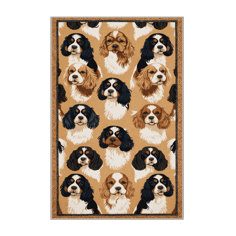 Washable English Toy Spaniel Dogs Area Rug, Rectangle 8' x 10'